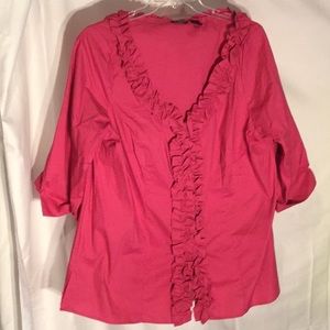 Autograph Hot pink ruffled neckline blouse NWOT 3x